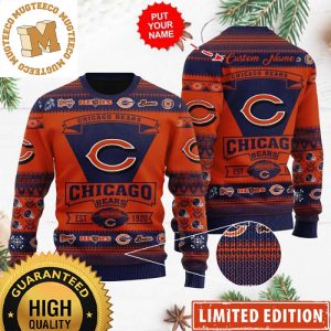 Chicago Bears NFL Est 1920 Classic Logo Signature Orange Ugly Christmas Sweater