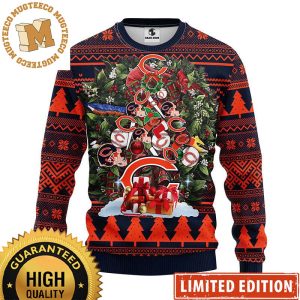 Chicago Bears NFL Wreath Pine Tree Shape Logo Knitting Ugly Christmas Fleece Sweater