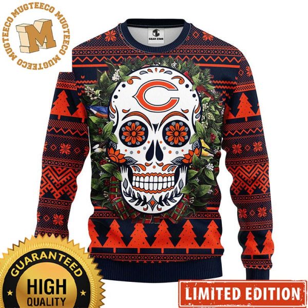 Chicago Bears Sugar Skull Flower NFL Ugly Christmas Ugly Sweater