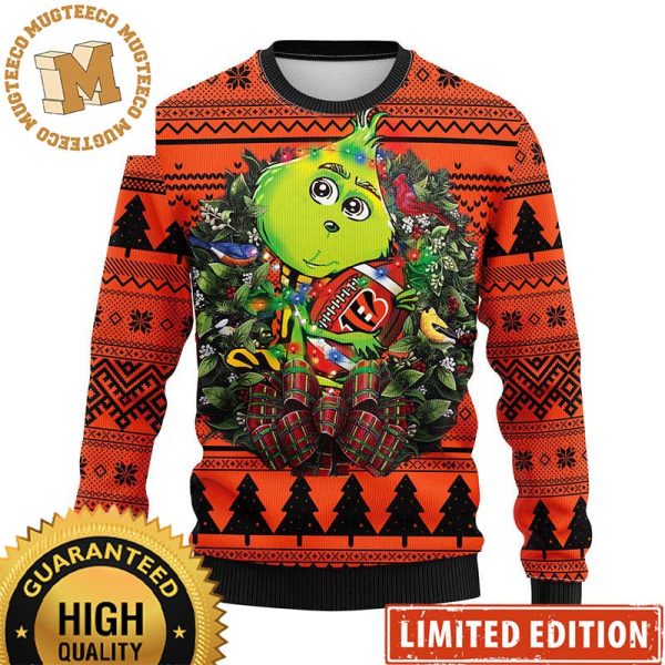 Cincinnati Bengals Baby Grinch Hug Football Christmas Light Up Ugly Christmas Sweater