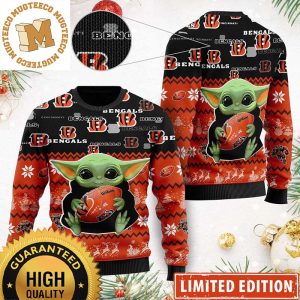 Cincinnati Bengals Baby Yoda Hug Football NFL 2023 Holiday Gifts Ugly Christmas Sweater