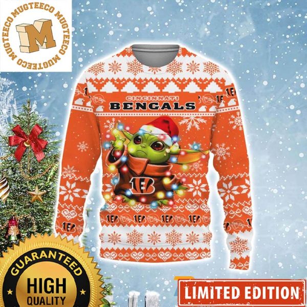 Cincinnati Bengals Baby Yoda Star Wars Christmas Light Xmas 2023 Holiday Ugly Christmas Sweater