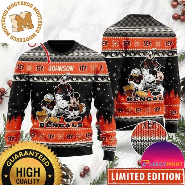 Cincinnati Bengals Christmas Disney Mickey Mouse Donald Duck And Goofy NFL Team Funny Ugly Christmas Sweater