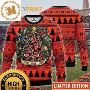 Cincinnati Bengals Christmas Football Pine Tree Shape Knitting Orange Ugly Christmas Sweater