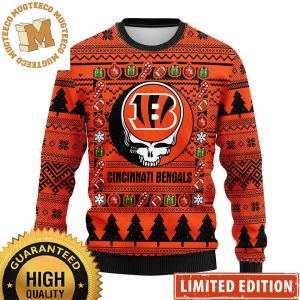 Cincinnati Bengals Grateful Dead Rock Band 2023 Holiday Personalized Ugly Christmas Sweater