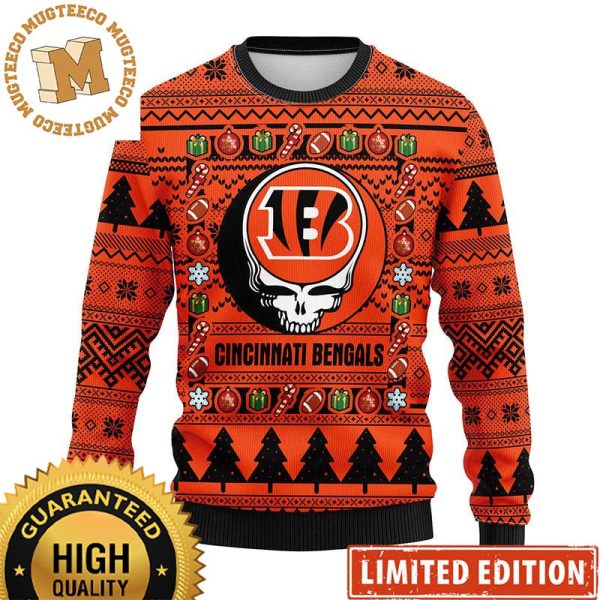 Cincinnati Bengals Grateful Dead Rock Band 2023 Holiday Personalized Ugly Christmas Sweater