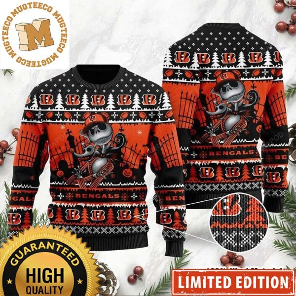 Cincinnati Bengals Jack Skellington Nightmare Before Christmas 2023 Personalized Christmas Ugly Sweater