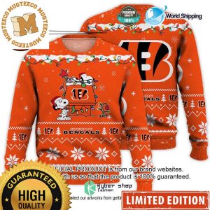 Cincinnati Bengals Snoopy Christmas Light Up Knitting Orange Custom Name Ugly Christmas Sweater