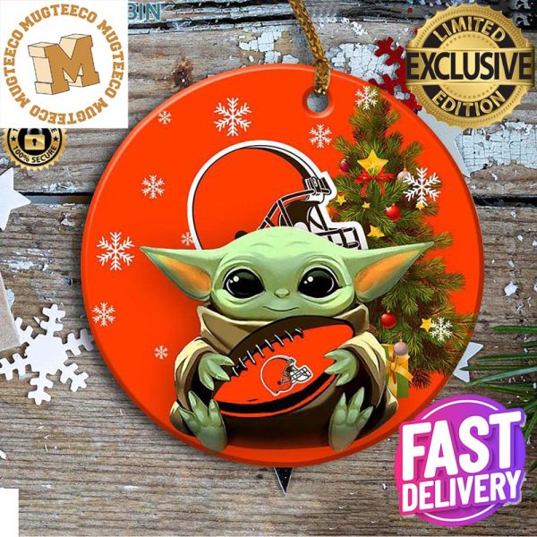 Cleveland Browns Baby Yoda NFL Christmas Decorations Ceramic Ornament