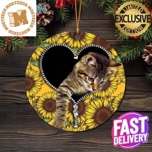 Cute Cat Sunflower Zipper Xmas Gifts For Cat Lovers Christmas Tree Decorations Ornament