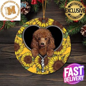Cute Dog Poodle Sunflower Zipper Xmas Gifts For Dog Lovers Christmas Tree Decorations Ornament