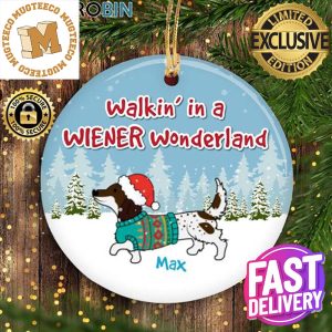Dachshund Christmas Walkin’ in a Wiener Wonderland Custom Name 2023 Holiday Gifts For Dog Lovers Christmas Decorations Ornament