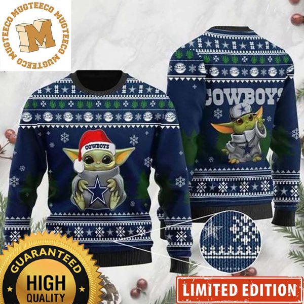 Dallas Cowboys Baby Yoda Cute Hug The Dallas Personalized Custom Name 2023 Holiday Ugly Christmas Sweater