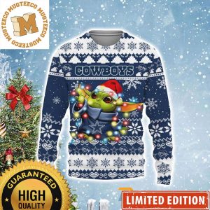 Dallas Cowboys Baby Yoda Star Wars Christmas Light 2023 Holiday Custom Name Ugly Christmas Sweater