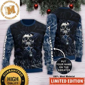 Dallas Cowboys Dead Skull Smoke Personalized Custom Name Ugly Christmas Sweater