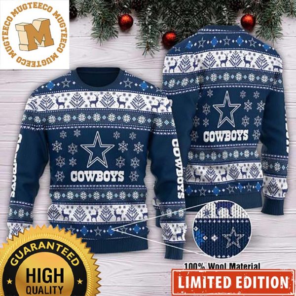 Dallas Cowboys Reindeer Custom Name Knitted 2023 Holiday Ugly Christmas Sweater