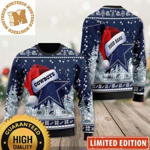 Dallas Cowboys Santa Hat Ho Ho Ho Personalized Custom Name 2023 Holiday Gifts Ugly Christmas Sweater