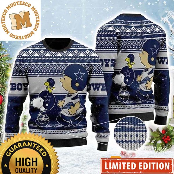 Dallas Cowboys Snoopy Charlie Brown Knitted 2023 Holiday Ugly Christmas Sweater