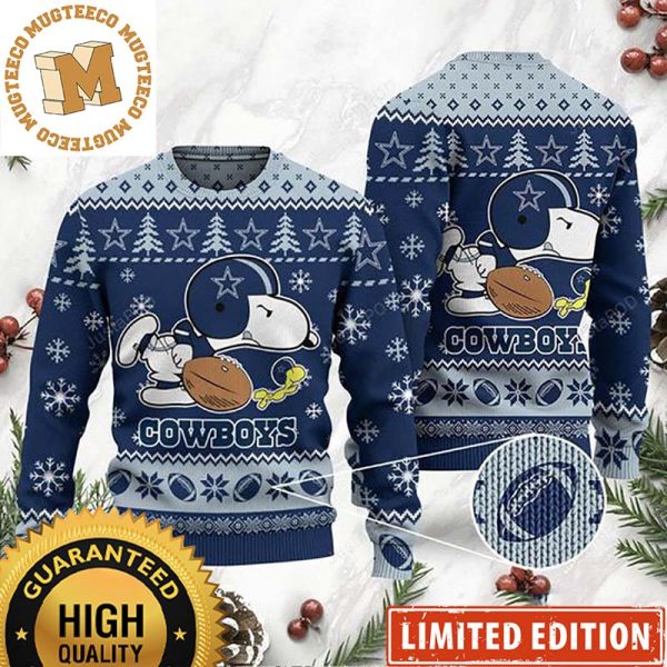 Dallas Cowboys Snoopy Play Football Funny 2023 Holiday Ugly Christmas Sweater