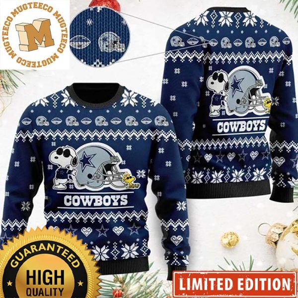 Dallas Cowboys The Snoopy Show Football Helmet NFL Custom Name Ugly Christmas Sweater