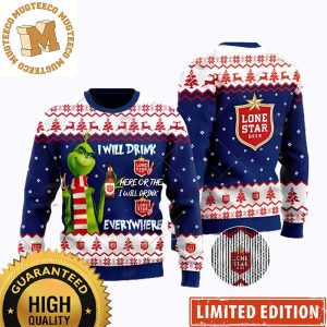 Grinch I Will Drink Lone Star Beer 2023 Xmas Gifts Funny Ugly Christmas Sweater