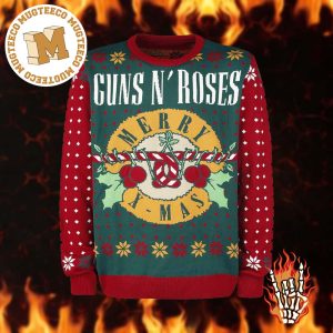 Guns N Roses Merry Xmas Guns Candy Cane 2023 Holiday Ugly Christmas Sweater