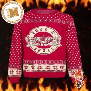 Guns N Roses White Snowflakes Pattern And Pink Color 2023 Ugly Christmas Sweater