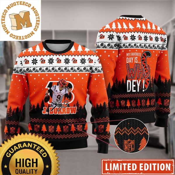 Joe Burrow 9 Super Bowl My Favorite Day Is Whoo Dey 2023 Holiday Gifts For Fan Ugly Christmas Sweater