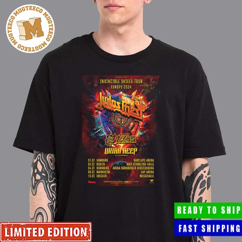 Judas Priest Invincible Shield Tour Europe 2024 Unisex T-Shirt - Mugteeco