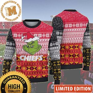 Kansas City Chiefs Christmas Grinch Funny Face Custom Name Ugly Christmas Sweater