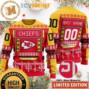 Kansas City Chiefs NFL Field Pattern Custom Name Number 2023 Holiday Ugly Christmas Sweater