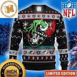 Las Vegas Raiders Grinch Logo Chritmas Light 2023 Holiday Ugly Christmas Sweater For Family