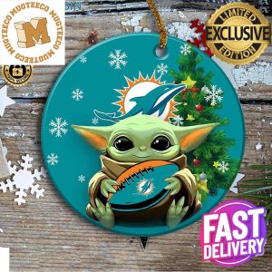Miami Dolphins Baby Yoda NFL Custom Name 2023 Holiday Gifts Christmas Ceramic Ornament