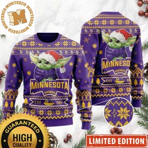 Minnesota Vikings Cute Baby Yoda Grogu Holiday Party 2023 Holiday Gifts Ugly Christmas Sweater