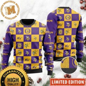Minnesota Vikings Logo Checkered Flannel Square Design Ugly Sweater
