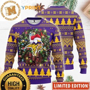 Minnesota Vikings Wreath Christmas Pattern 2023 Holiday Ugly Sweater