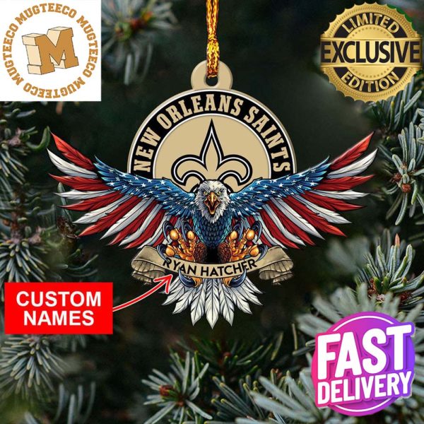 NFL New Orleans Saints Xmas American US Eagle Custom Name Ornament