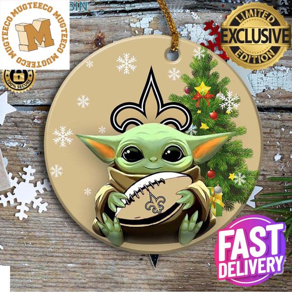 New Orleans Saints Baby Yoda NFL Custom Name 2023 Holiday Gifts Christmas Decorations Ornament