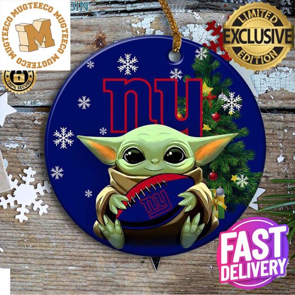 New York Giants Baby Yoda NFL Custom Name 2023 Holiday Gifts Christmas Decorations Ornament