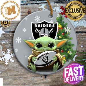 Oakland Raiders Baby Yoda NFL Custom Name 2023 Holiday Gifts Christmas Decorations Ornament