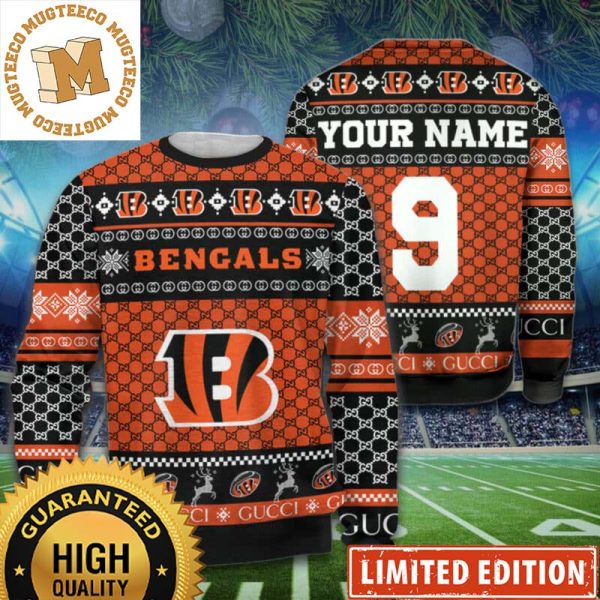 Personalized Cincinnati Bengals Ugly Christmas Sweater Shirt – Custom Name Number Cincinnati Bengals Ugly Sweater