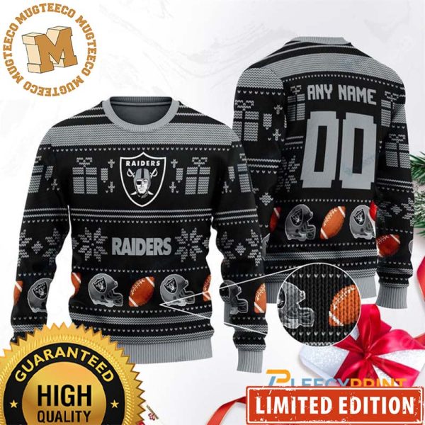 Personalized Las Vegas Raiders NFL Custom Name Number Black Christmas Sweater