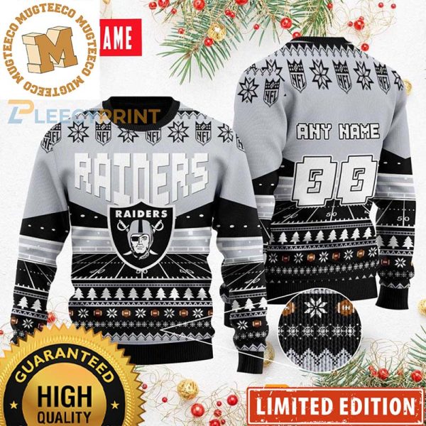 Personalized Raiders Custom Name Number Football Field Ugly Wool Sweater Christmas