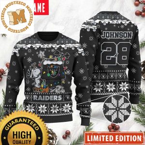 Personalized Raiders Fans Custom Name And Number Snoopy NFL Ugly Christmas Sweater