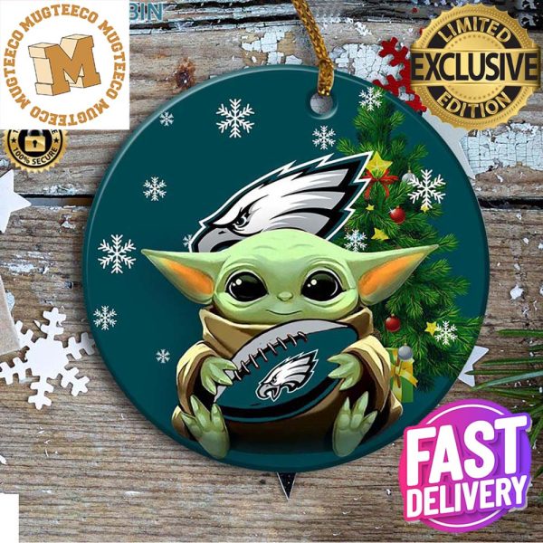 Philadelphia Eagles Baby Yoda NFL 2023 Holiday Gifts Custom Name Christmas Decorations Ornament