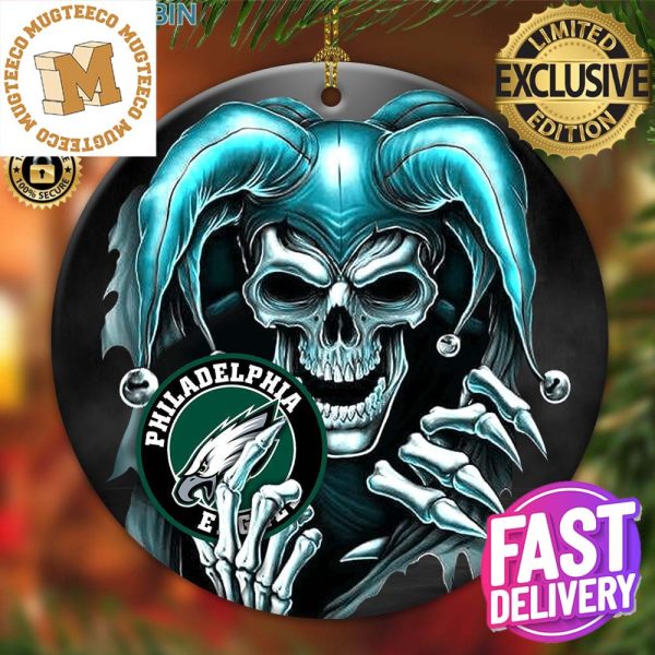 Philadelphia Eagles NFL Skull Joker 2023 Holiday Gifts Custom Name Christmas Decorations Ornament