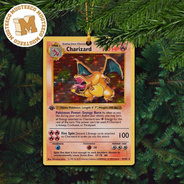 Pokemon 1999 Base Set Shadowless 1st Edition Holo Charizard Super Rare Card Personalized Name Christmas Ornament