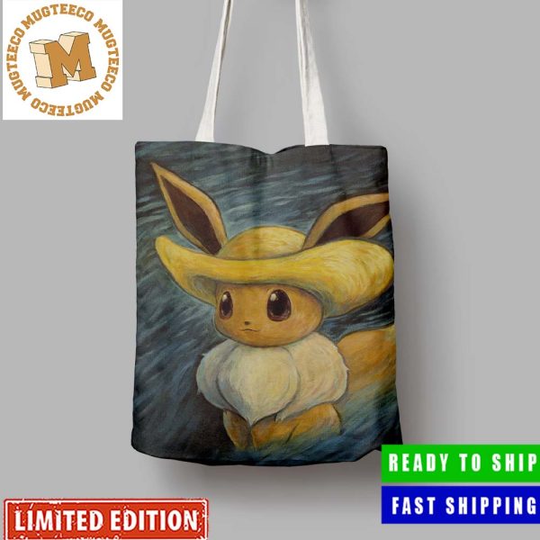 Pokemon x Van Gogh Museum Eevee Art Inspired By Van Gogh Canvas Leather Tote Bag