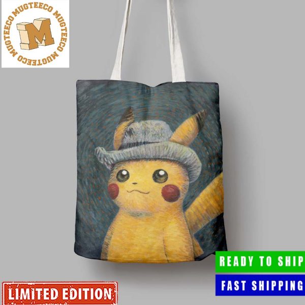 Pokemon x Van Gogh Museum Pikachu Art Inspired By Van Gogh Canvas Leather Tote Bag