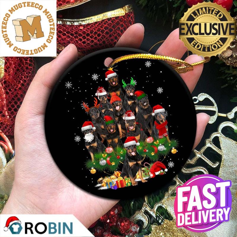 Rottweiler Christmas Tree Lights 2023 Holiday Gifts Custom Name For Dog 